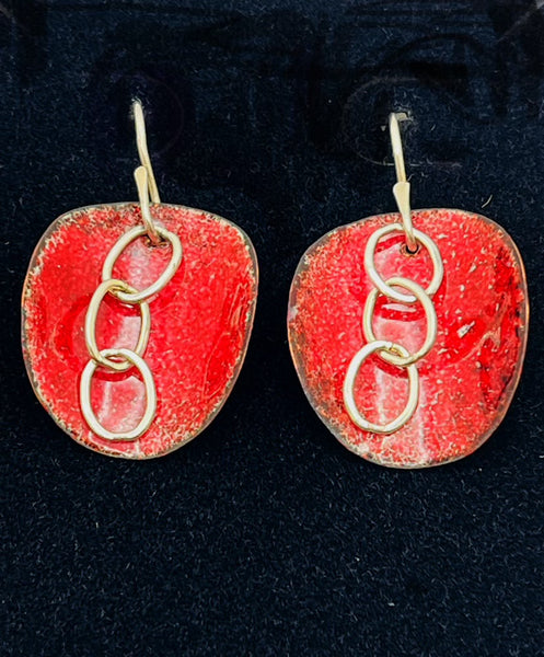 Red Chain Enamel Earrings By Pat Phillips