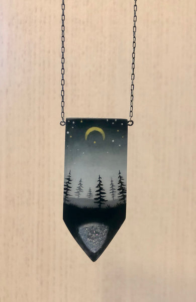 Crystal N-Crescent Moon Necklace By FernWorks