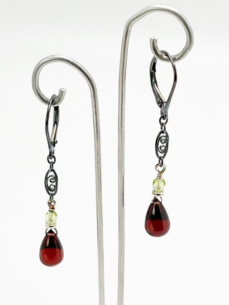 Filigree Chain Earrings With Garnets By Ellen Vontillius