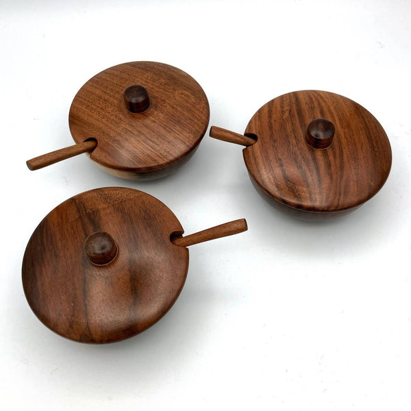 Tropical Hardwood Spice Bowl with Spoon and Lid