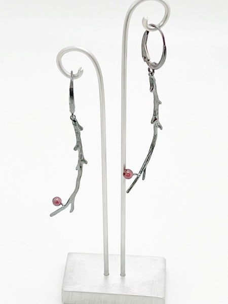 Thin Limb Earrings With Garnet By Ellen Vontillius