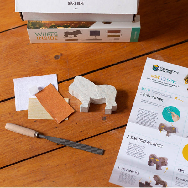 Lion Soapstone Carving and Whittling Kit