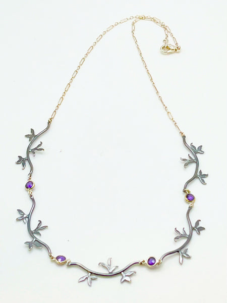 Maple Leaf Necklace With Purple Cubic Zirconia By Ellen Vontillius