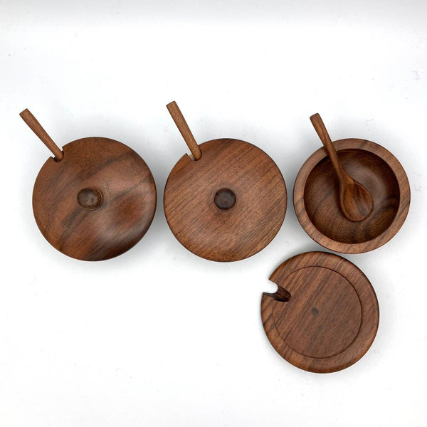 Tropical Hardwood Spice Bowl with Spoon and Lid