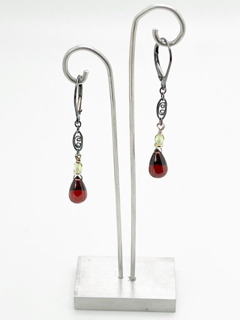 Filigree Chain Earrings With Garnets By Ellen Vontillius