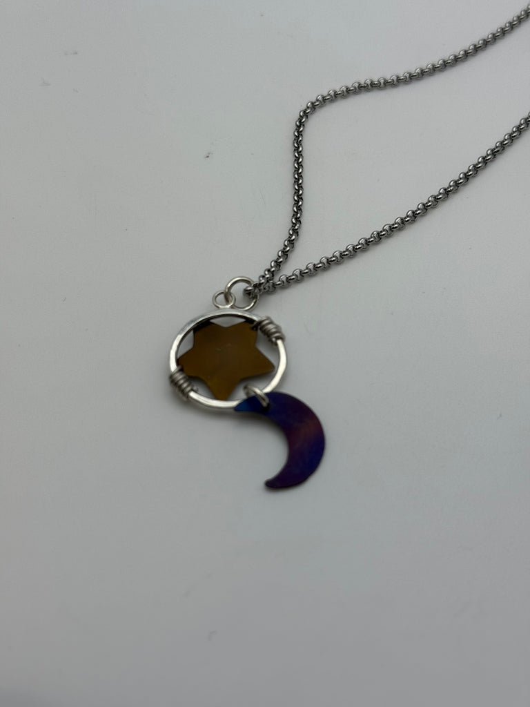 Titanium Crescent Moon / Star Necklace