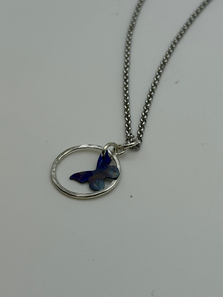 Titanium Small Butterfly & Argentium Silver Necklace Circle