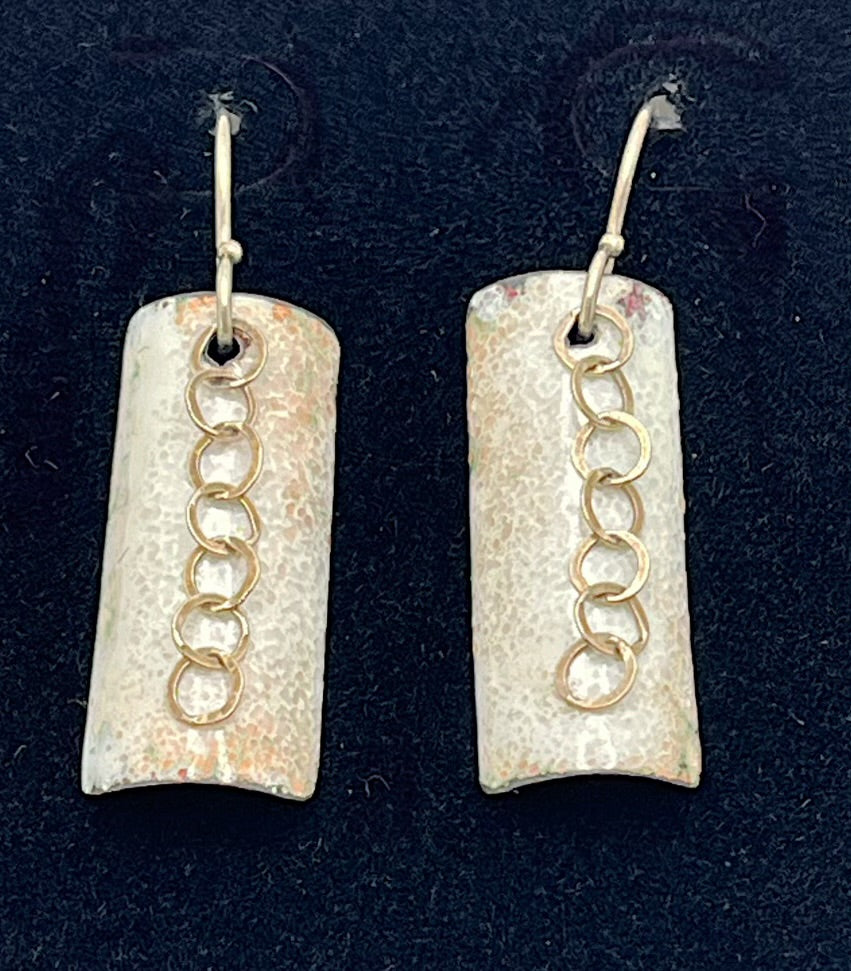 White Enamel Earrings with Chain By Pat Phillips