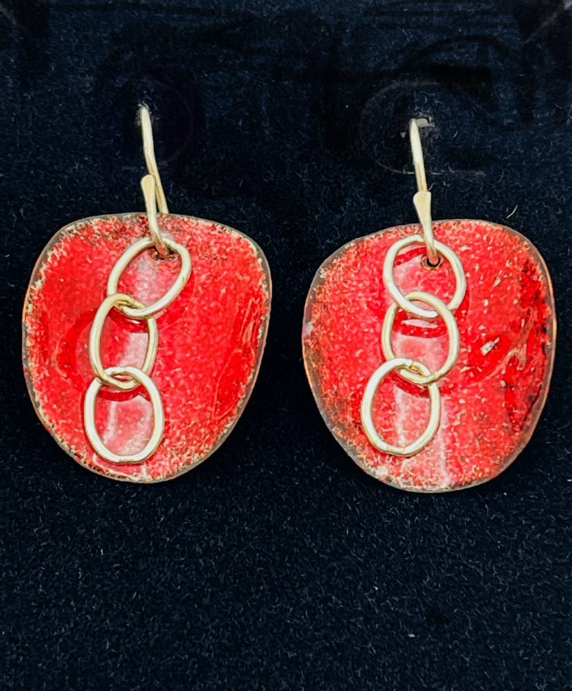 Red Chain Enamel Earrings By Pat Phillips