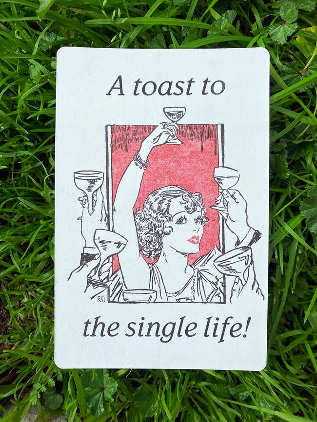 A Toast to the Single Life Postcard by Rachel O'Donnell