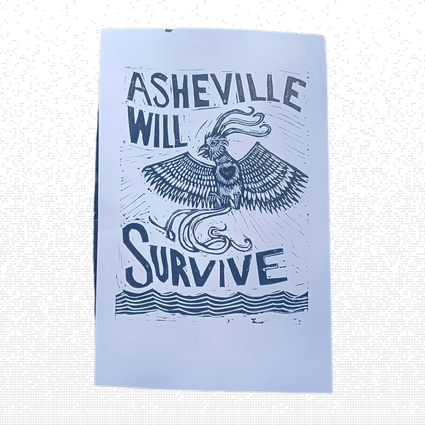 Asheville Will Survive Woodblock Print by Edwin Salas Acosta