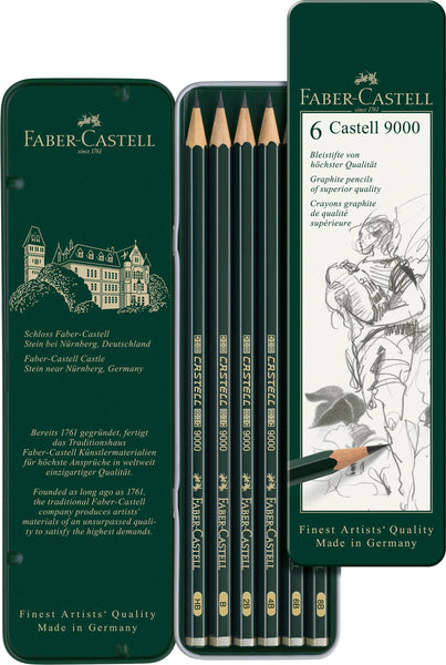 Castell 9000 Graphite Pencils for Drawing, Tin of 6