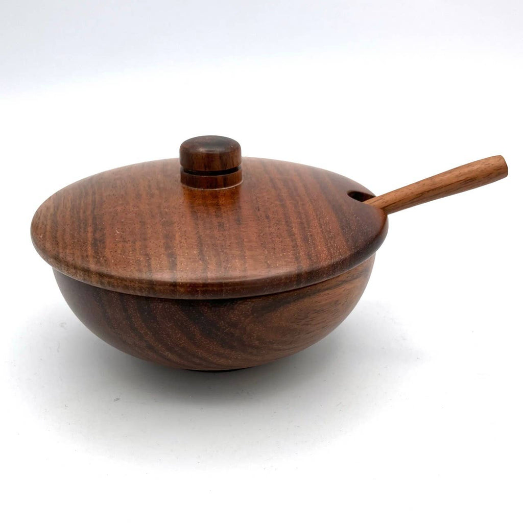 Tropical Hardwood Spice Bowl with Spoon and Lid
