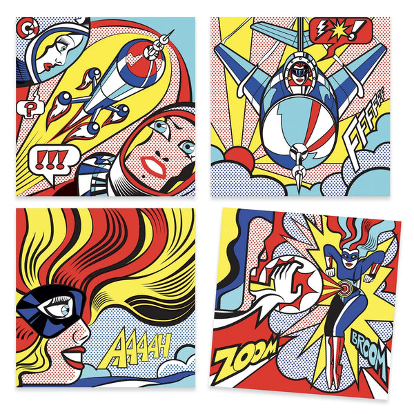 Superheroes Inspired By Lichtenstein Coloring And Rub-On Transfer Kit