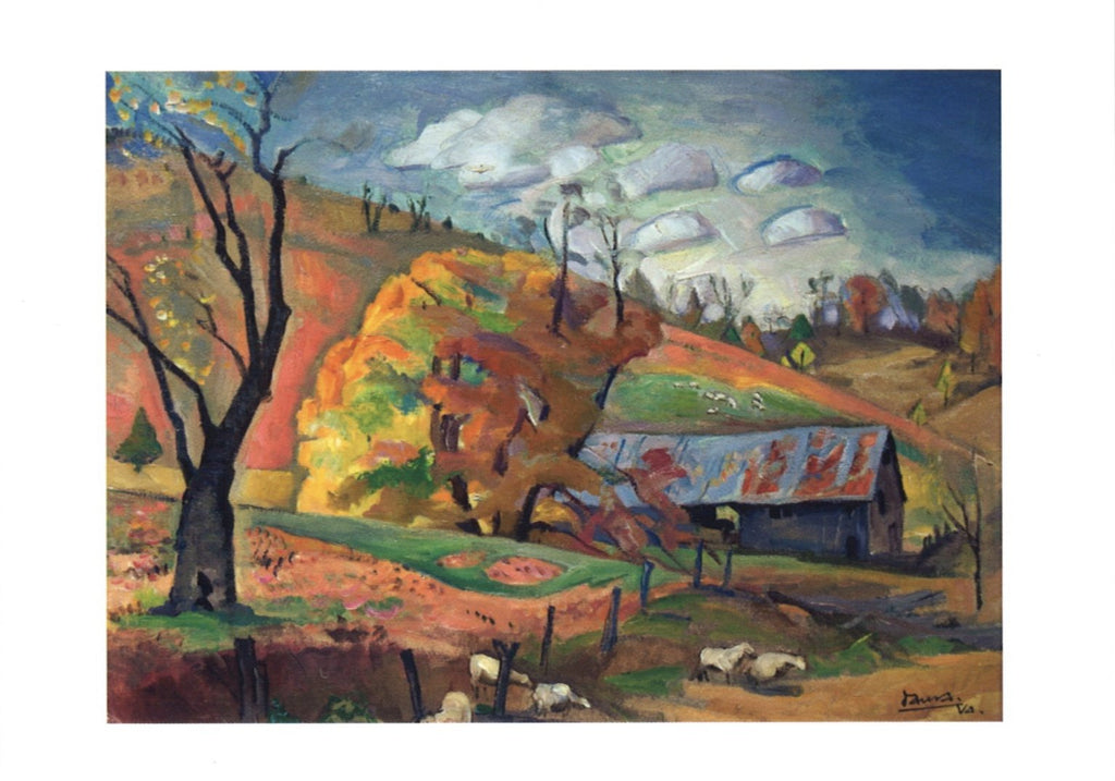 Pierre Daura Postcard, Fall at the McCorkle's Barn