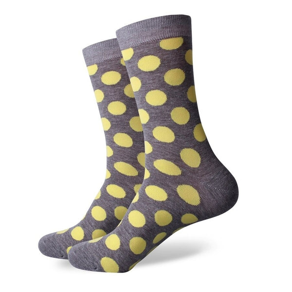 Grey and Yellow Polka Dot Crew Socks